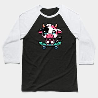 Cow on a Skateboard Baseball T-Shirt